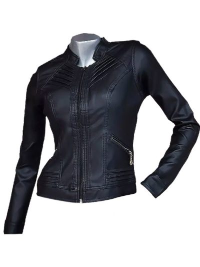 chaqueta mujer de cuero sintetico cataluña negro syk wear