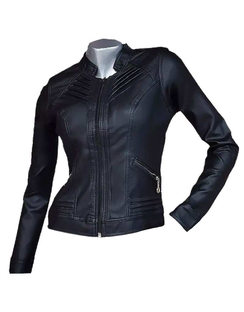 chaqueta mujer de cuero sintetico cataluña negro syk wear