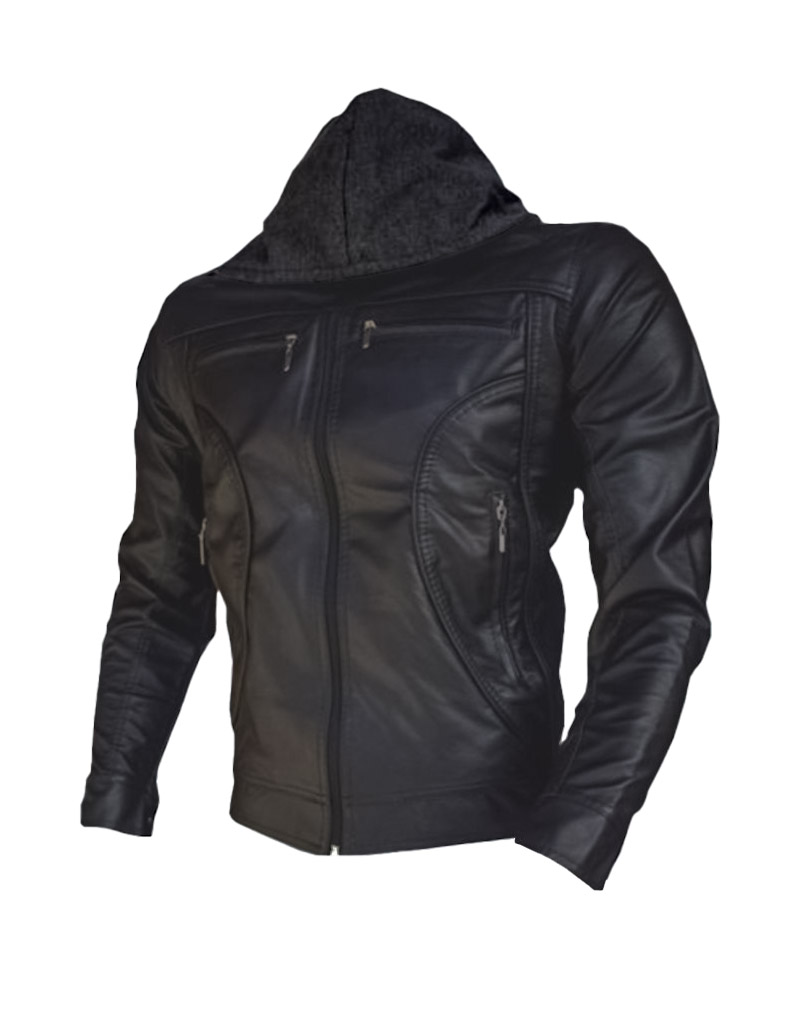 chaqueta hombre de cuero sintetico capota negro syk wear