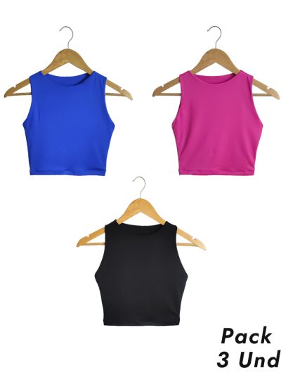 Paquete crop top x 3 negro, rosado, azul marca syk wear