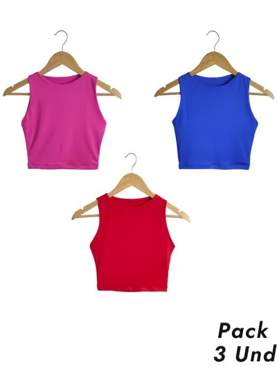 Paquete x 3combo crop top para mujer rojo, azul, rosado marca syk wear
