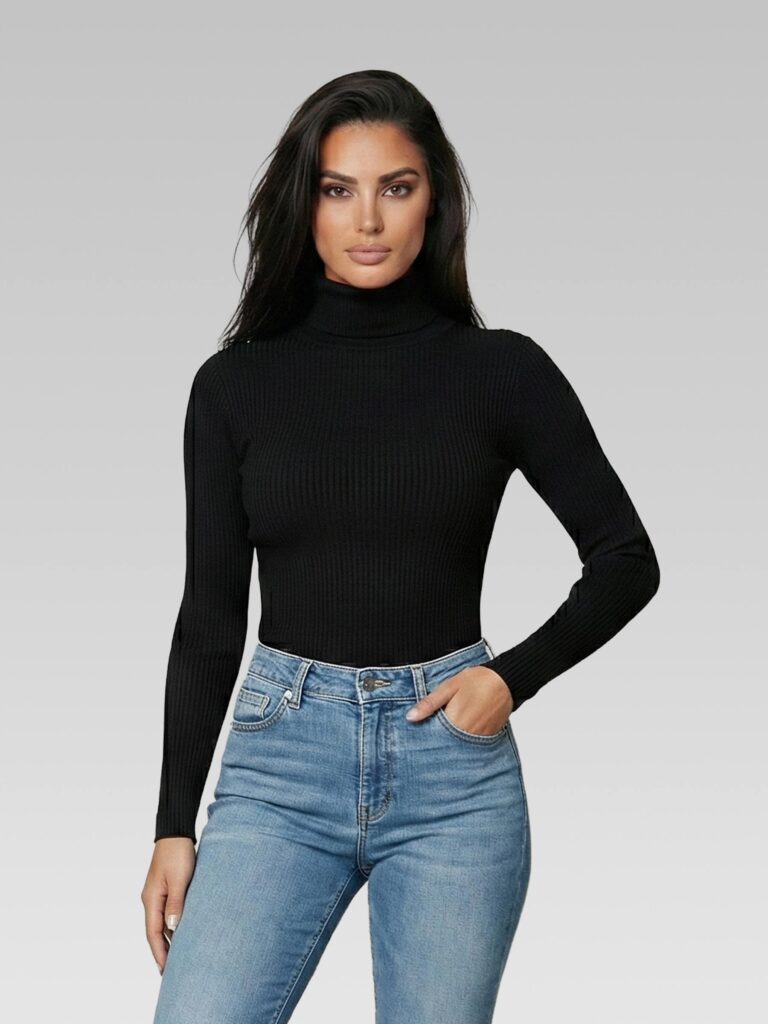 Buzo Cuello Tortuga Negro Para Mujer