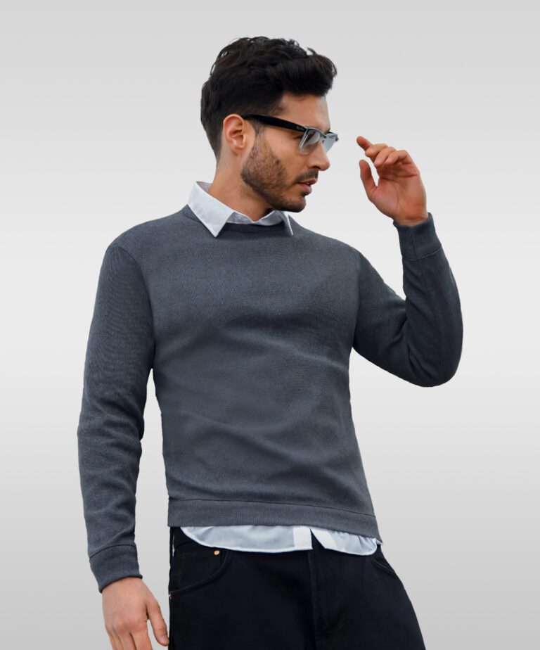 buzo polo cuello redondo gris oscuro