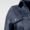 Cuello camisero estructurado de la chaqueta gabán para mujer en cuerotex
