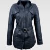 Chaqueta gabán camisero mujer en cuerotex negro con diseño largo 3/4