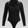 Body Manga Larga Tipo Polo Blanco Para Mujer - Imagen 2