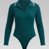Body Manga Larga Tipo Polo Blanco Para Mujer - Imagen 5