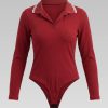Body Manga Larga Tipo Polo Blanco Para Mujer - Imagen 4