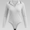 Body Manga Larga Tipo Polo Blanco Para Mujer - Imagen 3