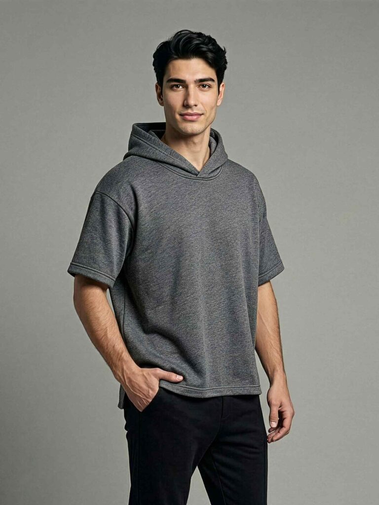 Camiseta Con Capota Gris Oversize Modelo