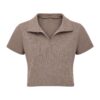 Blusa Basica Corta En Rib Cuello Polo Caqui - Imagen 4