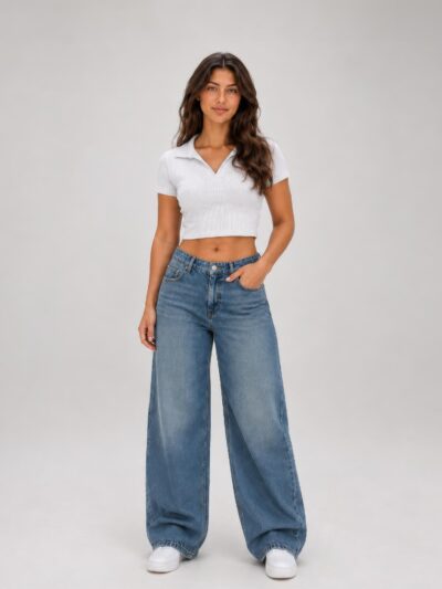 Blusa Basica Corta En Rib Cuello Polo Blanco