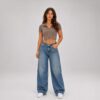 Blusa Basica Corta En Rib Cuello Polo Caqui