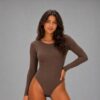 Body Manga Larga Cuello Redondo Cafe