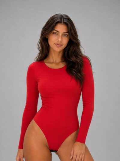 Body Manga Larga Cuello Redondo Rojo